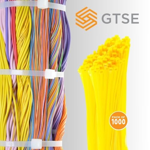 Image of GTSE 12 inch Yellow Zip Ties, 1,000 Bulk Pack, 40lb Strength, UV Resistant Strong Nylon Cable Ties, Self-Locking 12 Inch Tie Wraps
