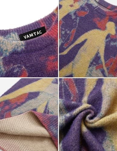 Image of Vamtac Mens Oversized Sweater Vintage Graphic Pullover Crewneck Knit Jumper Y2K Unisex Streetwear 2026 Fall Tops
