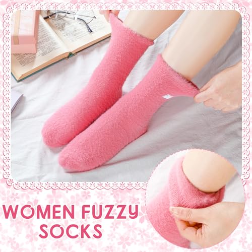 5 Pairs Cat Fuzzy Socks for Women Winter Crew Slipper Socks Pink Soft Thick Home Sleeping Women's Cat Embroidered Cream Ribbed Mid-calf for Fall & Winter Comfort2