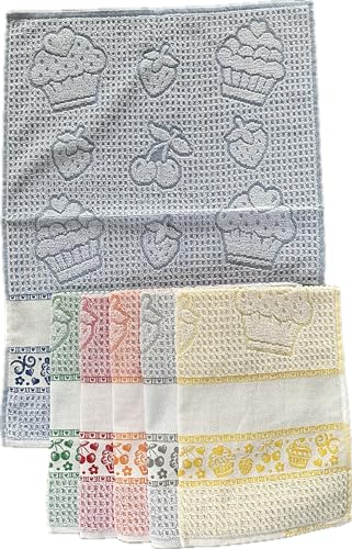 Prodotto Italiano OM DOLCE CASA M&O Strofinacci con Tela Aida per Ricamo Misura CM 50X70 100% Cotone Pacco da 6 Pezzi Modello Muffin Prodotto in Italia
