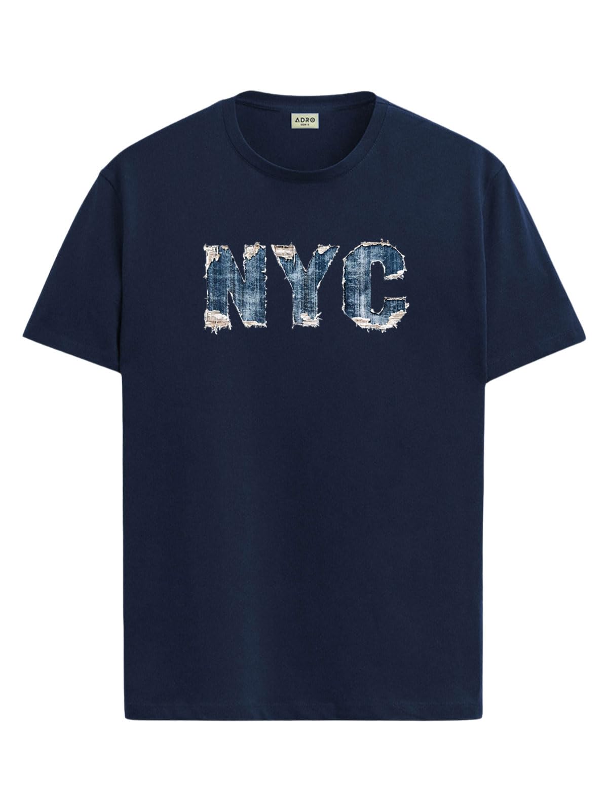 Global Desi Menâ€™s Regular Fit T-Shirt â€“ Denim NYC Vibe Design | 180 GSM Cotton Lycra Casual Streetwear Graphic Tee in blue