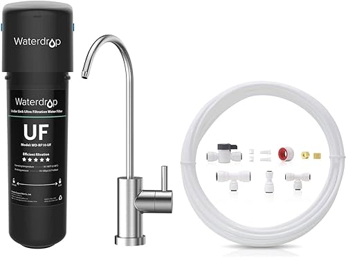 Waterdrop 10UB-UF 001 m Ultra Filtración Sistema de filtro de agua debajo del fregadero y Kit de conexión de línea de agua de 14 pulgadas Conéctalo