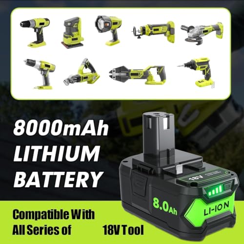 Image of 2Pack 8.0Ah P108 Repacement for Ryobi 18 Volt Battery and Charger Compatible with 18V Battery P102 P103 P104 P105 P107 P109 Cordless Power Tool