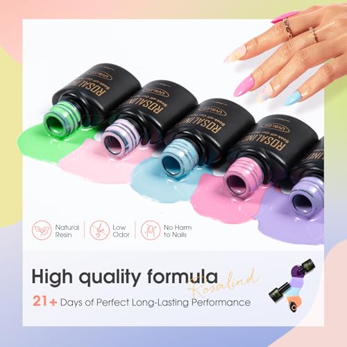 Image of ROSALIND 80PCS Gel Polish Set, 75 Colors Gel Nail Polish with Glossy Matte Glitter Top Coat Base Coat Multi-Colred u v Nail Polish Kit Soak Off Nail Set for Women