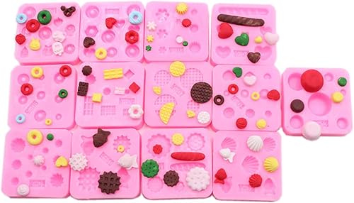 13Pes Mini Moldes de Silicona para DIY Pastel Fondant Galletas Pudín de Azúcar Caramelos Duros Dulces Postre Vela Decoración