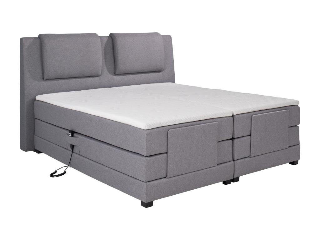Vente-unique-Ensemble Complet boxspring tête de lit + sommiers Relaxation électrique + Matelas + surmatelas - 2 x 80 x 200 cm - Tissu - Gris Clair - Castel II de Palacio