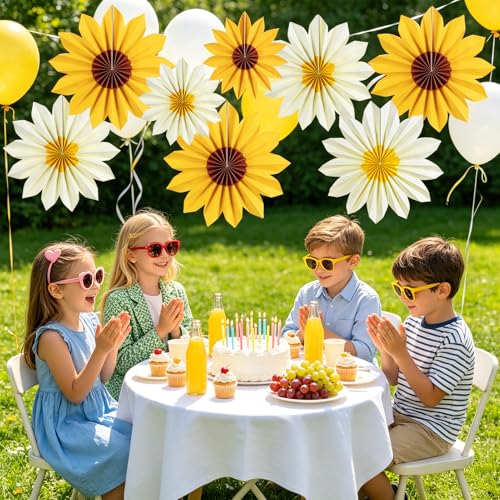 Image of EASY JOY 9PCS Sunflower Party Decorations Sunflower Paper Fans Yellow Birthday Decorations Hanging Paper Flower Fan for Women for Summer Baby Shower Bulletin Board Decorations