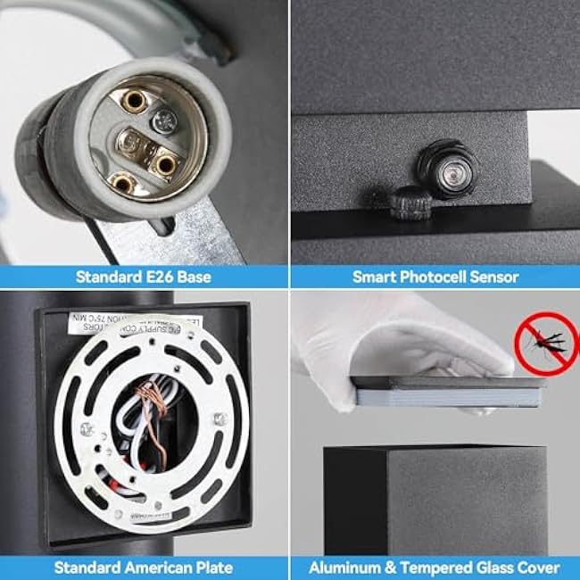 Dusk to Dawn Outdoor Lighting 2 Pack, Modern Outdoor Wall Lights Black Exterior Lighting Fixtures with E26 Base, Waterproof Sconce Outside Lights for House Porch Front Door, Bulbs Included