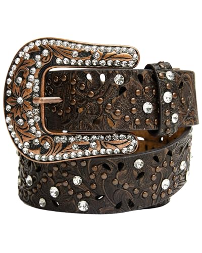 Shyanne Women's Floral Embossed Western Belt - 6521-BRN L XL