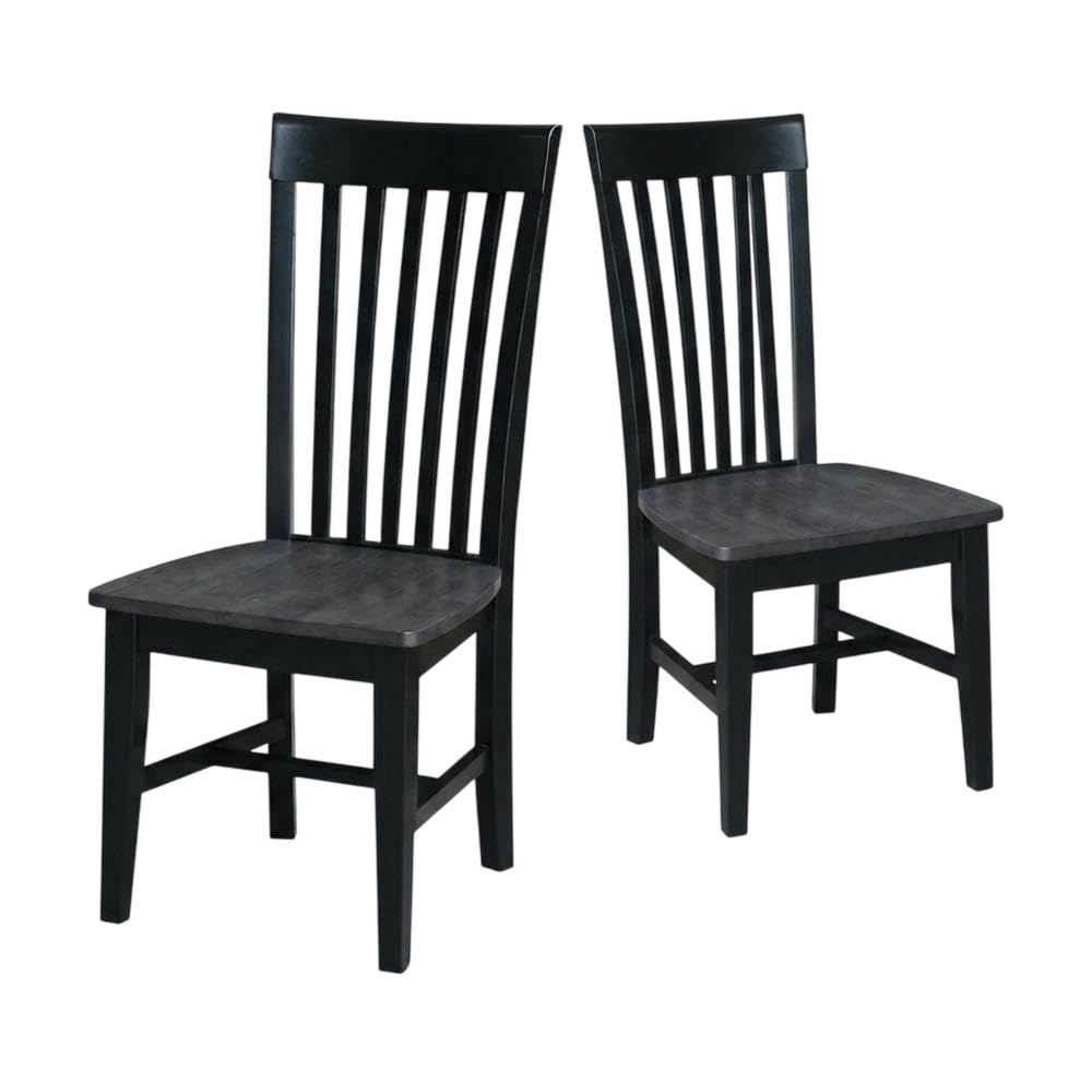 Solid Wood Dining Chair with Tall Mission Back by Furnifact – Wood, Coal-black and Washed Black, Pack of 2