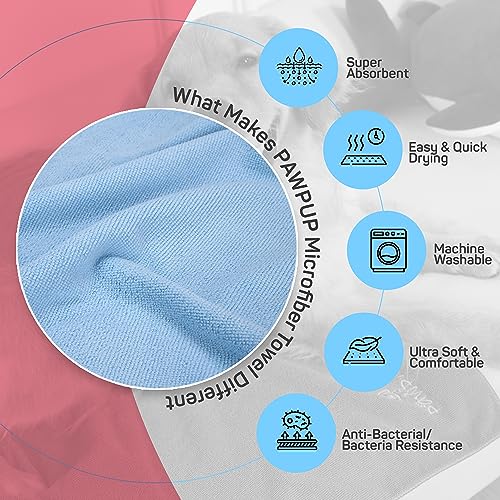 PAWPUP Dog Towel Super Absorbent 100x60cm Set of 2 Microfibre Pet Towel for Dogs Cats and other Pets (Pink and Blue) - Image 2