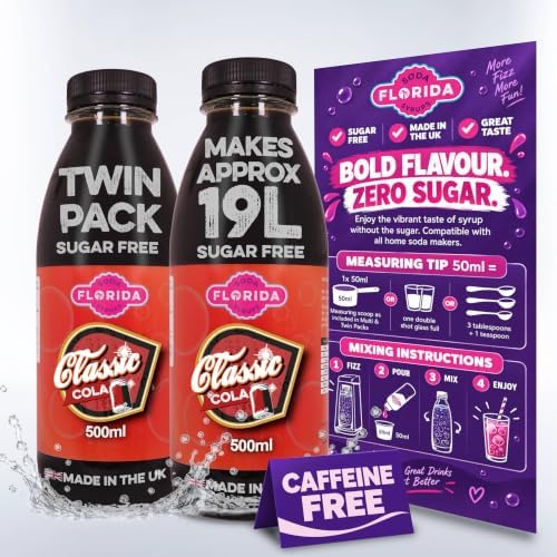 Florida Syrups Flavours Compatible with Sodastream Machines - Soda Drink Flavourings 500 ml (Pack of 2) (500 ml (Pack of 2), Classic Cola Sugar Free)
