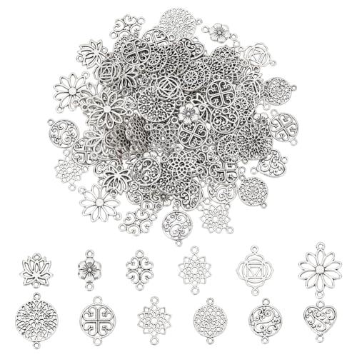 PH PandaHall 120pcs Tibetan Pendent 12 Style Antique Filigree Pendants