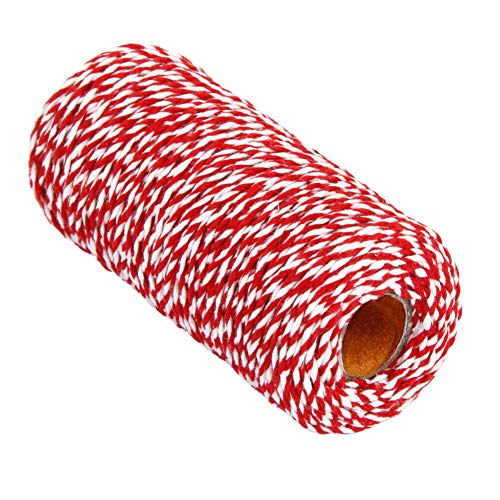 rot-weißes Baumwolle Schnur, Baumwoll-Bäckergarn Makramee Garn zum Backen Basteln Geschenkverpackungen Weihnachten Geburtstag Party Dekoration, 100 m x 2 mm Cover