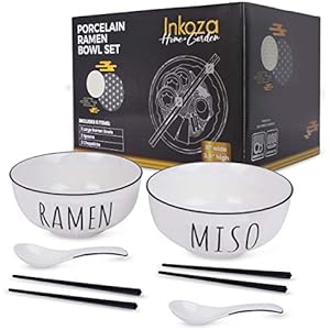 Ramen Bowls and Spoons Set of 2 With Chopsticks (6 Pieces)