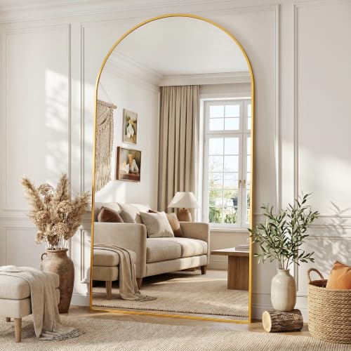 Image of Full Length Mirror, 86 inchx46 inch Arched Floor Mirror Freestanding, Floor Standing Full Body Mirror with Stand for Bedroom, Hanging Mounted for Living Room Cloakroom, Gold