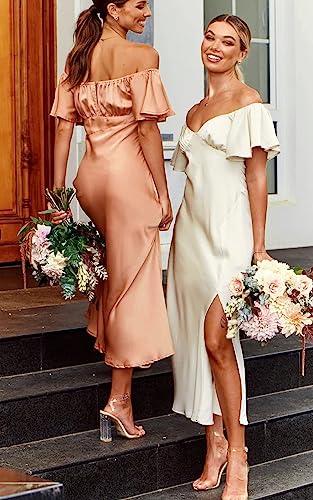 Phicia LYQ027-CHAMPAGNE-XL 2023 Summer Women'S Satin Off Shoulder Formal Dress Wedding Guest Elegant Butterfly Sleeve Split Cocktail Prom Midi Dresses Champagne thumb #5