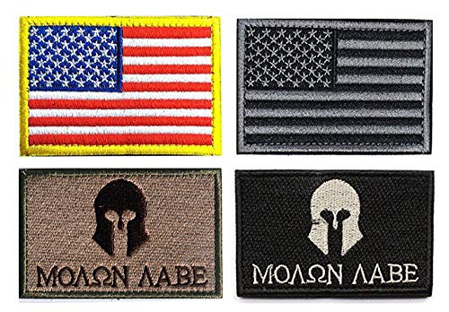 Military Tactical Patch, Antrix 6 Pack American USA Flag Punisher Molon Labe Symbol Embroidered Tactical Morale Tags Military Patches