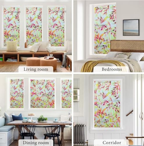 Image of WALLMATE Window Privacy Film Frosted Vinyl Glass Covering, UV Blocking, Non-Adhesive, No-Glue, for Bathroom Living Room Office,(12x48 Inch, Rowan Frosted)