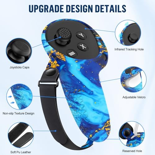Silicone Cover Set Compatible with Meta Quest 3S Accessories, VR Protector Face Cover, Controller Grips, Front Shell Headset & Lens Protective for Oculus/Meta Quest 3s Accessories (Illusion Blue) - 3
