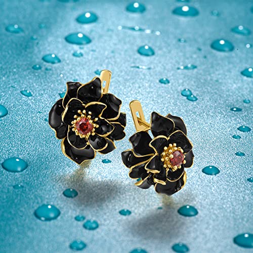 Santuzza Sterling Silver Gemstone Enamel Flower Earrings3