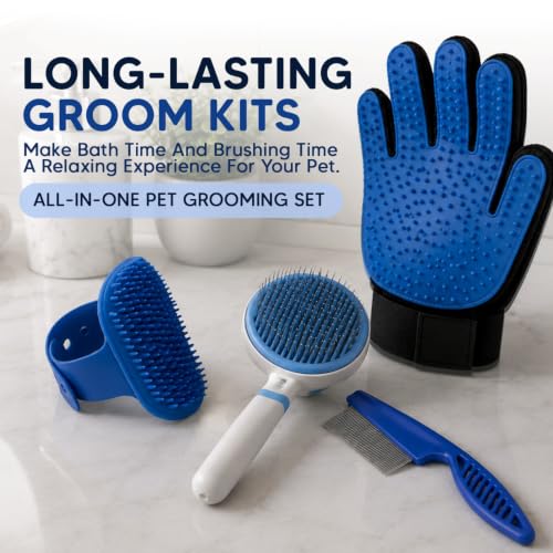 Image of NVNAN 5-Piece Dog Grooming Brush Set with Grooming Gloves