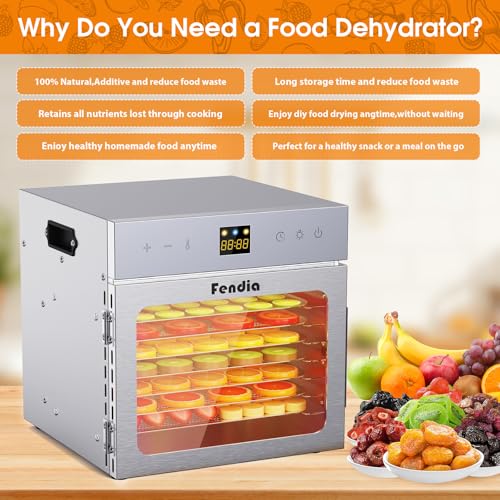 Dehydrators for Jerky, 8 Stainless Steel Trays, 600W Fruit Dehydrator, 24H Timer and 190°F Temperature Control, Overheat Protection, Food Dryer for Jerky, Herbs, Fruit, Dog Treats