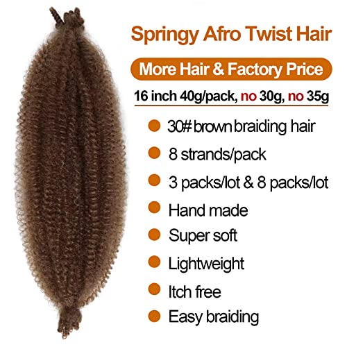 Springy Afro Twist Hair 16 Inch Cuban Twist Hair 30# Marley Twist Braiding Hair Soft Afro Twist Hair Synthetic Kinky Curly Brown Braiding Hair Extensions For Distressed Faux Locs (16 Inch (Pack Of 3), 30#) #TOP1
