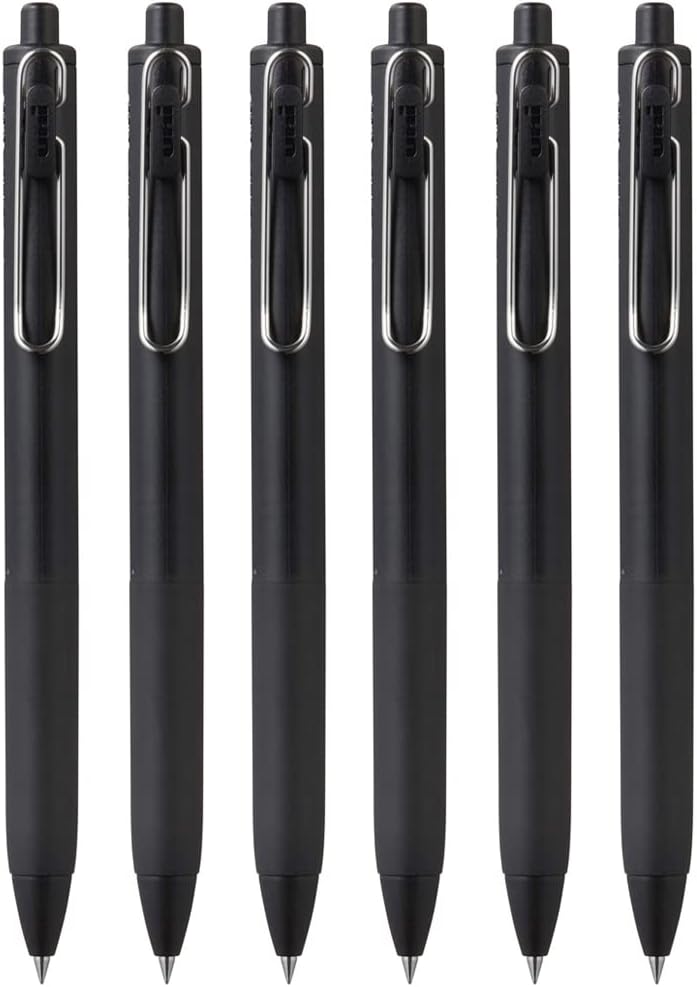 uni-ball One UMN S 0.5mm Retractable Gel Pen | Black Body Black Ink, Pack of 6