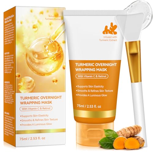 Máscara de cúrcuma Overnight Wrapping Peel Off Mask, Kojic Acid Cúrcuma Night Máscara, Cuidado de la Elasticidad y la Hidratación, Reduce la flacidez y la opacidad, 75ml
