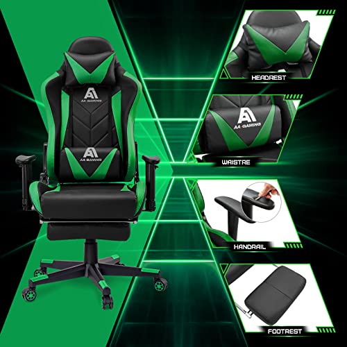 Image of Gaming Chair High Back Ergonomic Computer Racing Chair Adjustable Office Chair with Footrest, Lumbar Support Swivel Chair - Upgraded Version Blackgreen