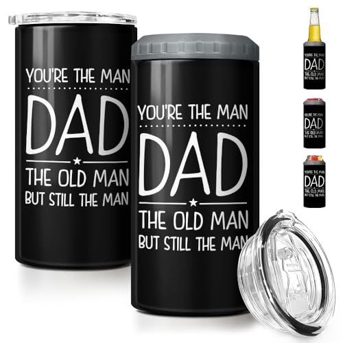 Image of SANDJEST 4-in-1 Dad Tumbler Gifts for Dad from Daughter Son - 12oz Funny Old Man Dad Can Cooler Tumblers Cup - Stainless Steel Insulated Cans Coozie Christmas, Birthday, Father's Day Gift