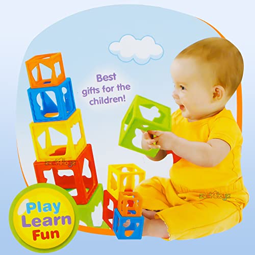 Image of Zest 4 Toyz Stack Cube Toy for Kids 5 Pcs Stacking Cubes Shape Sorting Blocks Color Recognition Activity Toy Educational Toy for Kids Sensory Building Blocks for Toddlers Baby Boys Girls 1 Year+