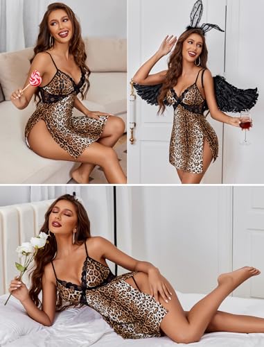 Image of Avidlove Women Lingerie Lace Chemise Sexy Nightgown Modal Babydoll Side Slit Sleepwear