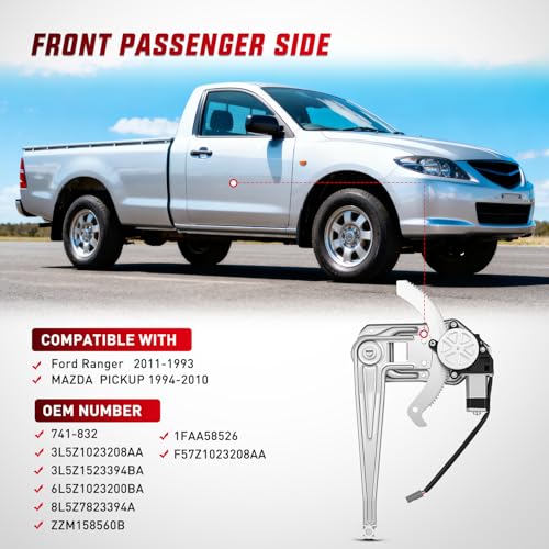 Image of Nilight 741-832 Power Window Regulator with Motor for Ford Ranger | Window Lift Motor Assembly fits 1993-2011 models; front passenger side right door replacement for smooth glass movement