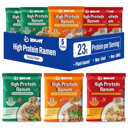 KONJOY Protein Ramen Variety Pack, 5-Pack High Protein Ramen Noodles(23g)