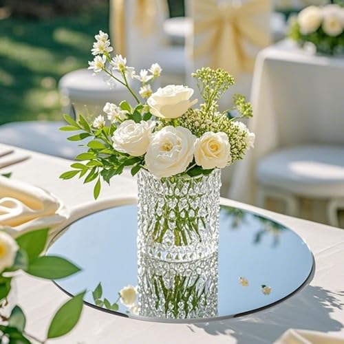 Image of 12PCS Round Mirror Plates for Centerpieces, Mirror Trays 12inch Flat Circle Mirrors for Tables Mirror Centerpieces, Circle Mirror Candle Plates for Table Centerpieces Wedding Party Centerpieces