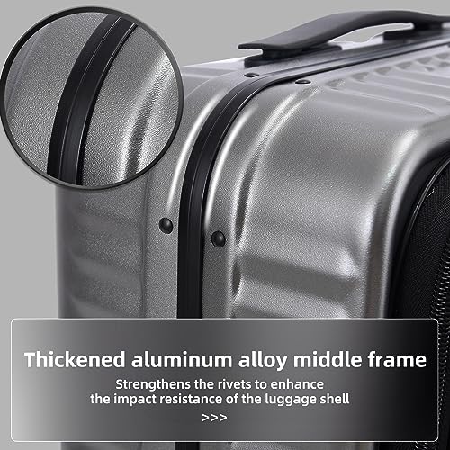Image of Kaleenie 29 Inch Aluminum Checked Luggage with Side Opening Zipper, 40 * 37 * 77cm, 113L, Lightweight Hardshell ABS+PC Suitcase with TSA Lock, 360 Universal Wheels, Dark Gray