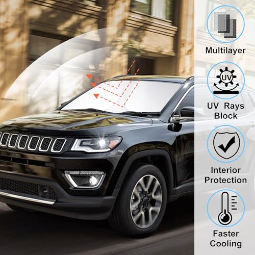 Image of Windshield Sun Shade Custom Fit for 2017-2024 2025 Jeep Compass Accessories Foldable Sunshade Sun Blocker Protect Car from Sun Rays & Heat Damage Keep Car Cooler