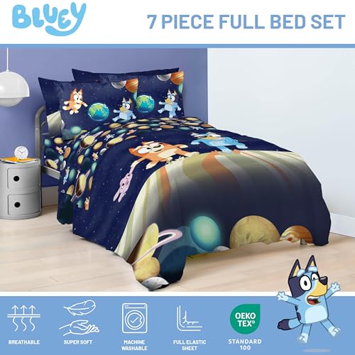 Image of Jay Franco Kids Comforter Set Includes Sheets and Pillow Covers - Soft and Cozy Bed Set for Stylish Room Decor, Blue - Bluey & Bingo, 7 Piece Full