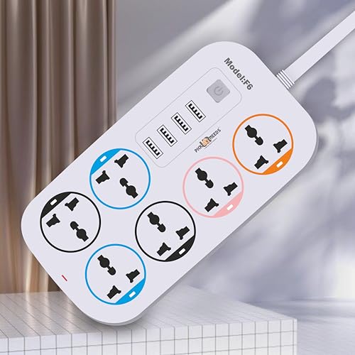 Image of Pick Ur Needs Extension Cord /Board /Power Strip with 4 USB Charging Ports and 6 Socket -10 Amp for Multiple Electronic Devices Smartphone Tablet Laptop