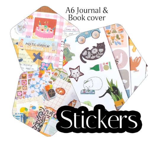 Image of The AutoStory Vintage Scrapbook Album Kit - A6 Junk Journal Notebook with Aesthetic Stickers, Collage Paper Pack & Washi Tape - DIY Journaling Supplies Gift for Teens & Girls (Scintilla, Yellow)