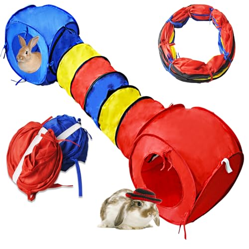 Image of Large Rabbit Tunnel,Collapsible Bunny Tunnels Hideouts,Colorful Tubes for Rabbits XL Indoor Outdoor Small Animal Interactive Toys