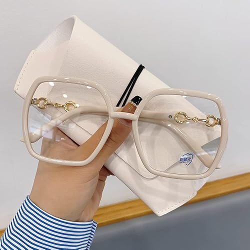 NOVESIXTDAT Oversized Reading Glasses Women, Extra Large Flat Light Mirror, Square Blue Light Blocking Reader, Anti Glare Eyewear (Color : White, Size : +3.50)