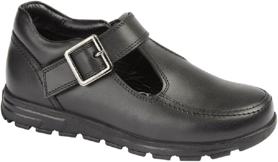 Roamers G716A Girls T-Bar School Shoes Black