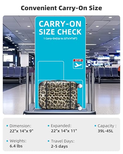 Image of LARVENDER Luggage Sets 3 Piece Expandable Carry on Luggage 22x14x9 Airline Approved Hardshell Suitcase with Wheels TSA Lock, Lightweight Suitcase Set for Women with Travel Backpack, Cheetah