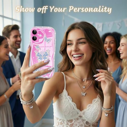 CASBST Compatible for iPhone 16 Case, Pretty Butterfly Print Three-Dimensional Wave Clear Case for Girls Women, Soft Full Package Anti-Fall Cover for iPhone 16, Water Blue Butterfly - image 5