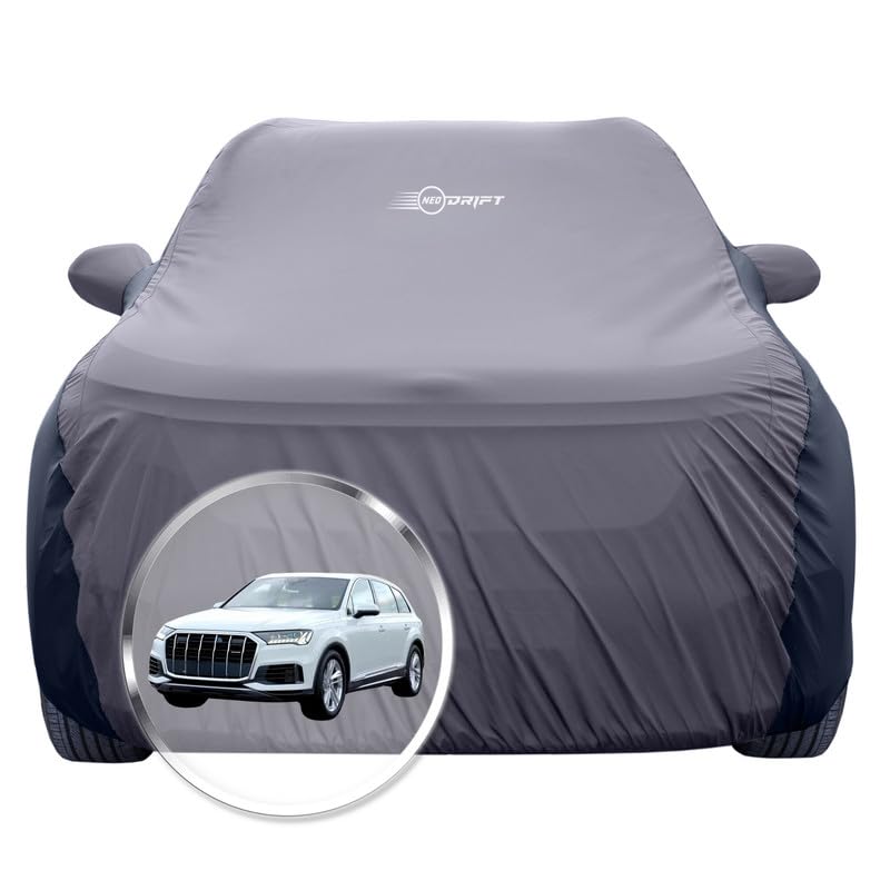 Image of NEODRIFT 'SuperTech' Car Cover for Audi Q7 (100% Water-Resistant, All Weather Protection, Tailored Fit, Multi-Layered & Breathable Fabric) (Colour: D.Grey+Black)