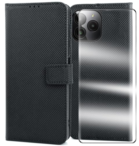 YJROP for BLU Bold k10 Case,with Screen Protector,PU Leather Wrist Strap Card Slots Shockproof Protective Flip Cover Phone Wallet Case for BLU Bold k10, Black