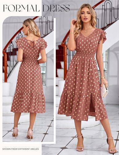 Image of GRACE KARIN 2026 Womens Summer Dresses V Neck Ruffle Sleeve Floral Boho Beach Dress A-Line Swing Midi Wedding Guest Sundress